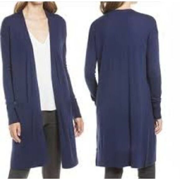 H BY HALSTON Heather Navy CARDIGAN SIZE MP - Picture 1 of 9